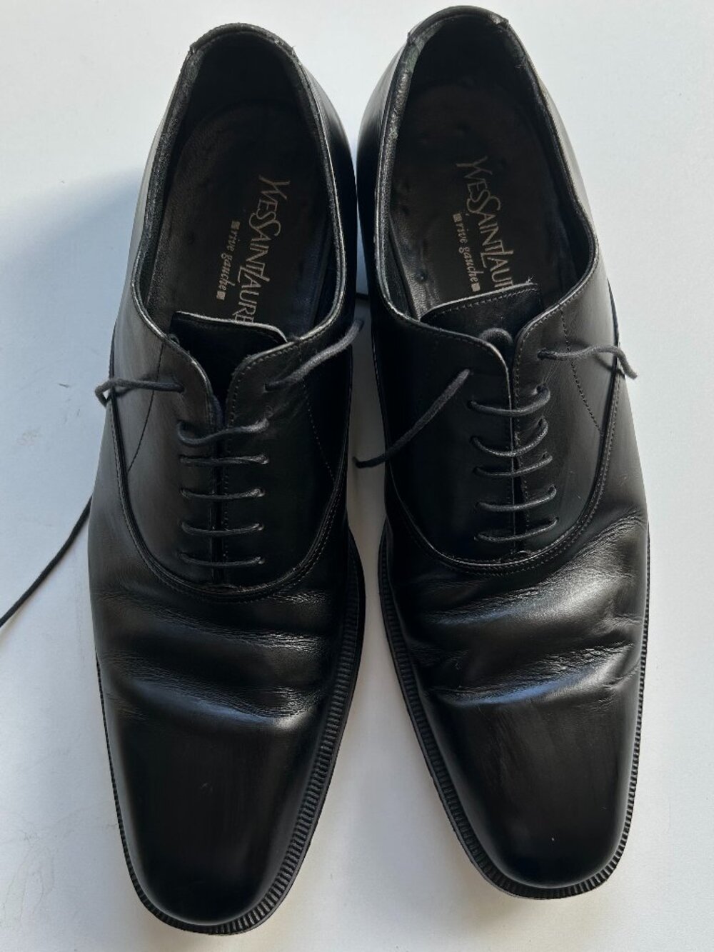 Yves Saint Laurent YSL Vintage Black Leather Lace Up Oxford Derby Dress Shoes